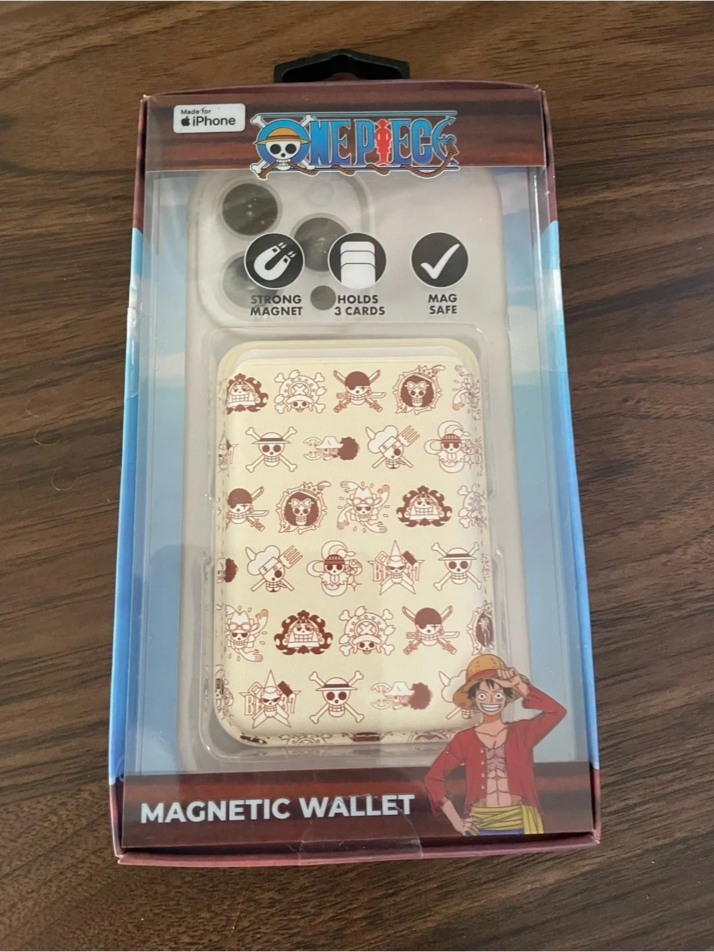 Onepiece Beige Cartoon Logo Magnetic‎ Wallet Phone Card Holder
